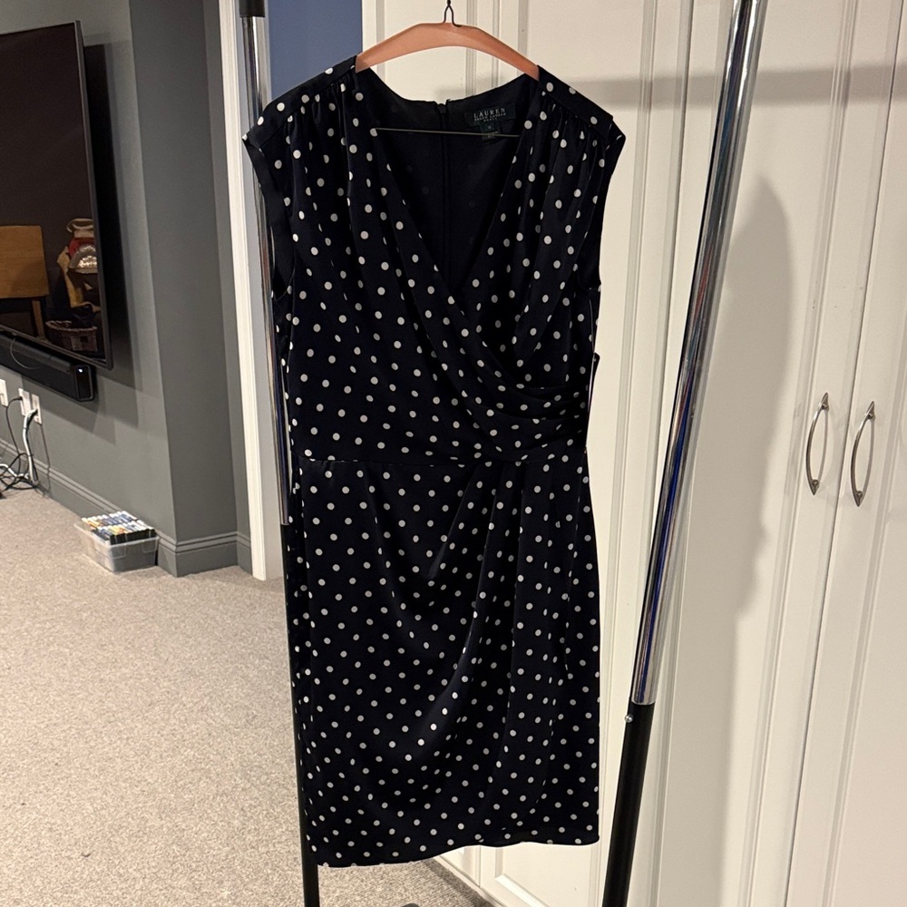 Lauren Ralph Lauren Black with White Polka Dot Midi Dress